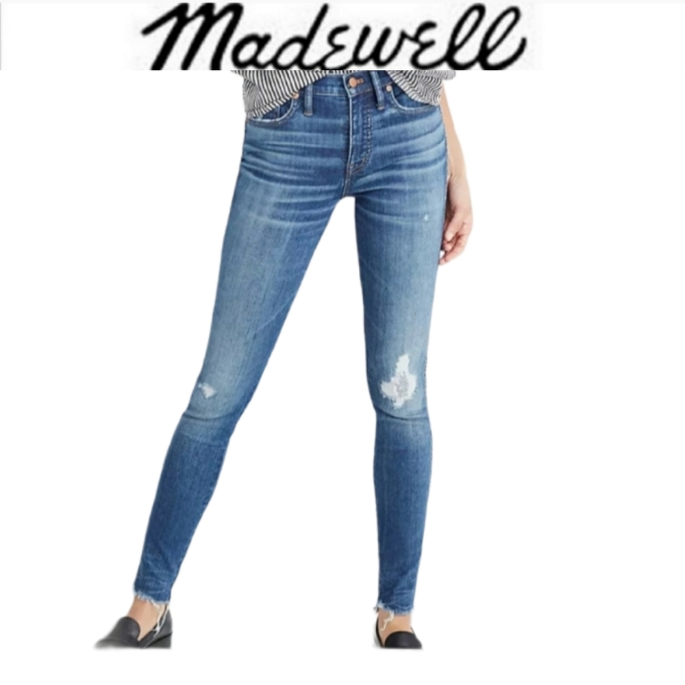 Madewell 9" high rise rip and repair raw hem jeans